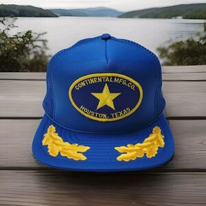 Vintage Continental Mfg. Co. Houston‎ Texas Scrambled Eggs Trucker Hat Blue Gold